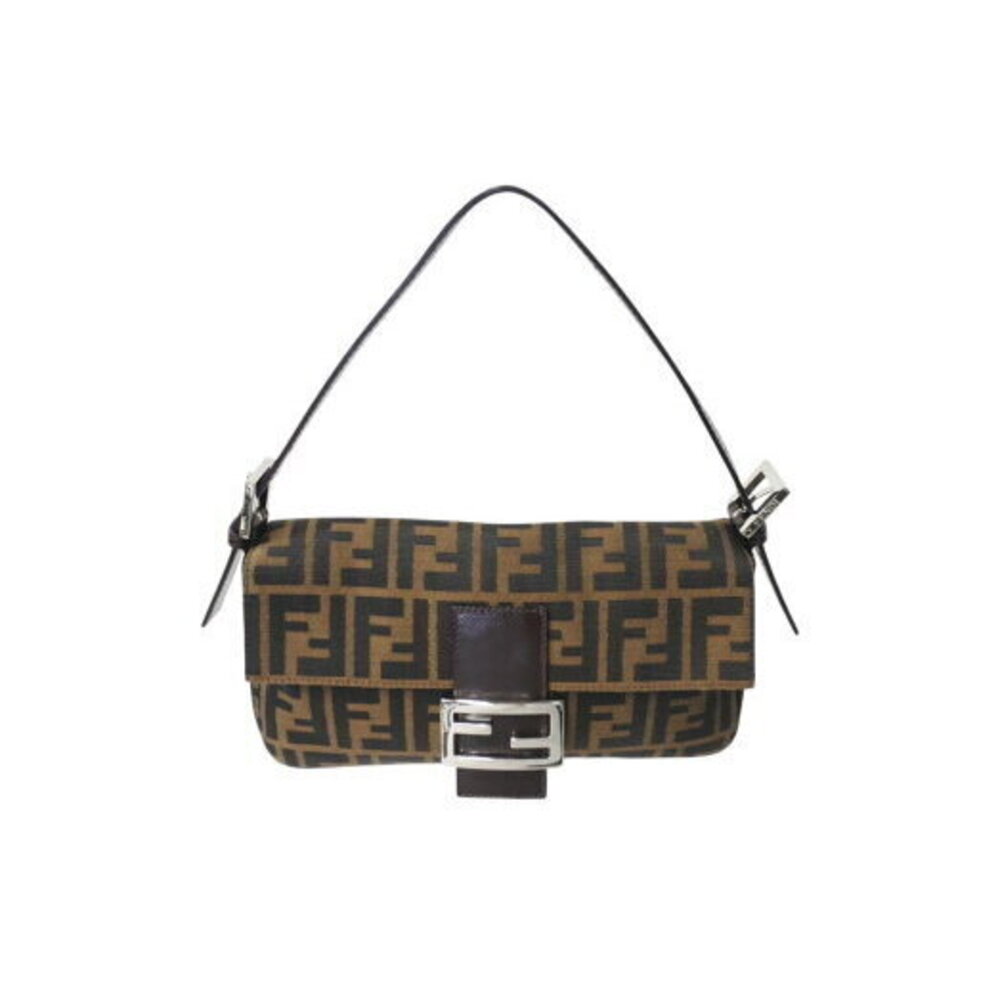 FENDI Mamma Bucket Hobo Shoulder Bag Zucca Canvas Brown Leather
